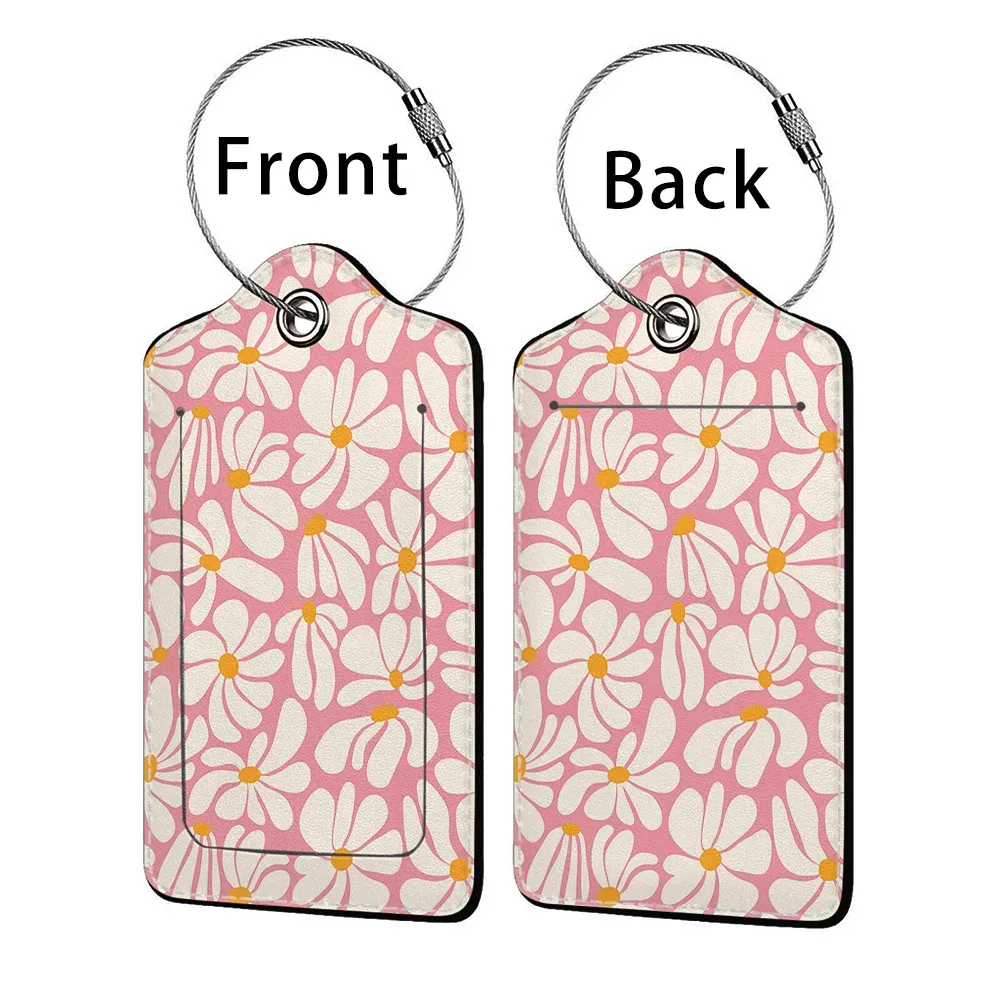 étiquette de bagage d'affaires en cuir imprimé de belles fleurs, étiquette d'adresse de valise, étui d'embarquement de bagages, clip d'adresse d'identification de nom