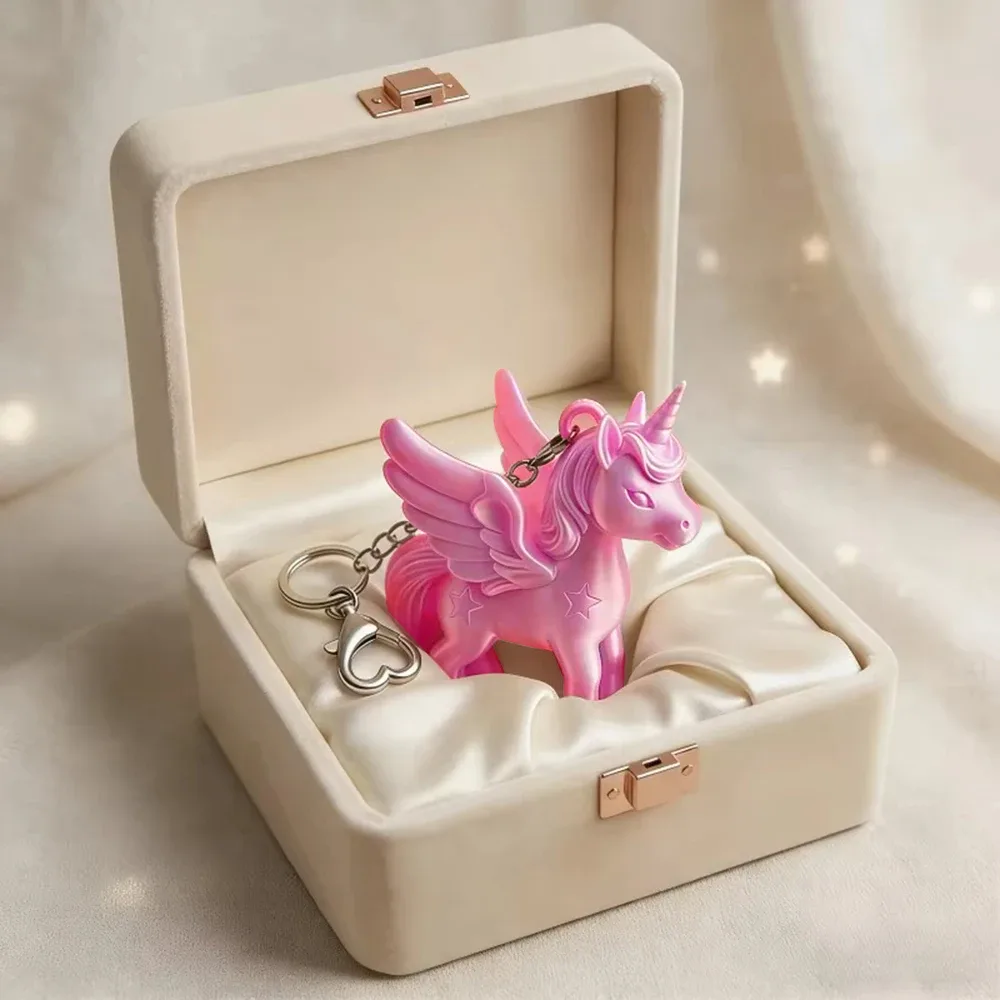Porte-clés licorne rose style coréen, Pégase imprimé en 3D, breloque mignonne pour sac, fermoir cœur, pendentif pour sac à dos, cadeau pour femme et fille