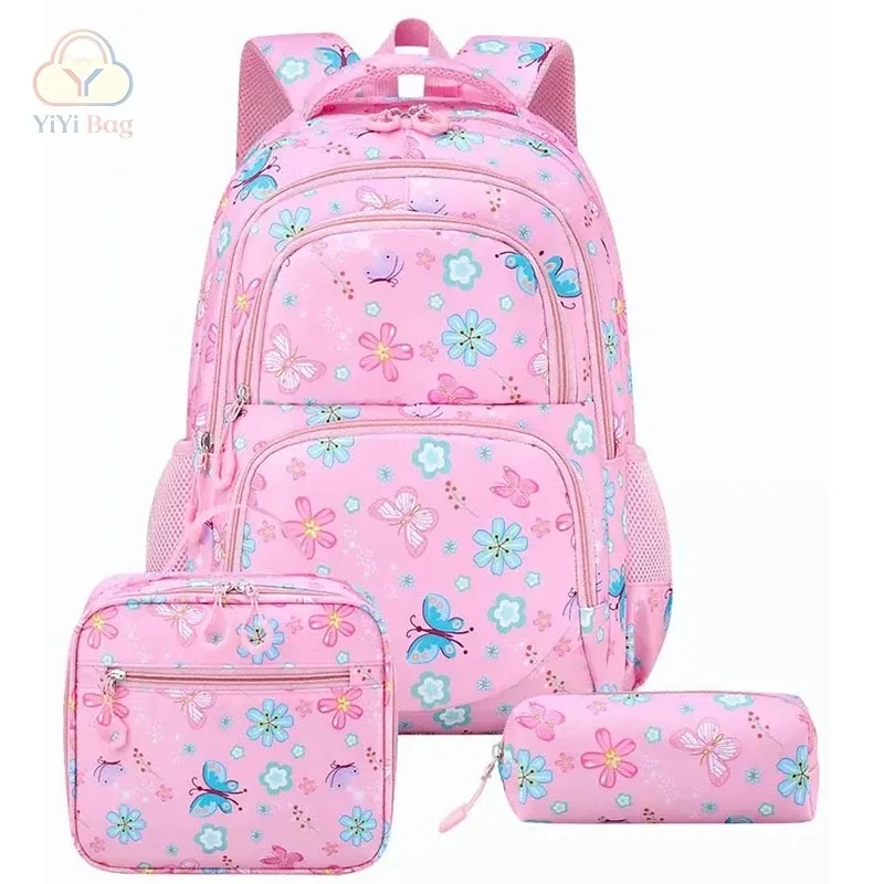 sacs à dos scolaires à motif de papillons et de fleurs, trousse à crayons, ensemble de trois pièces, nouveaux sacs à dos de haute qualité pour garçons, filles et adolescents