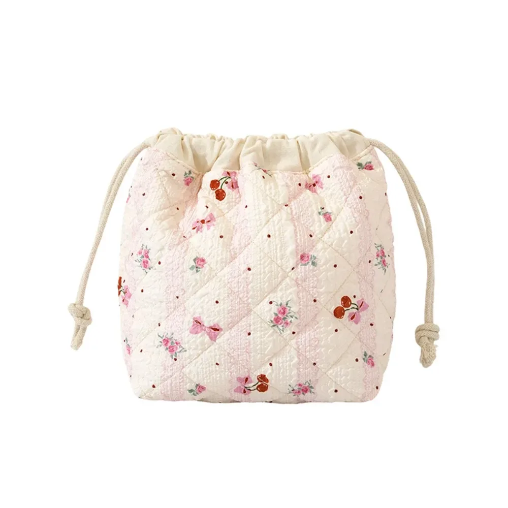 sac à cosmétiques en coton matelassé doux, sac de rangement pour bijoux à cordon, sac de rangement pour rouge à lèvres, sac à maquillage esthétique à fleurs douces, sac de voyage