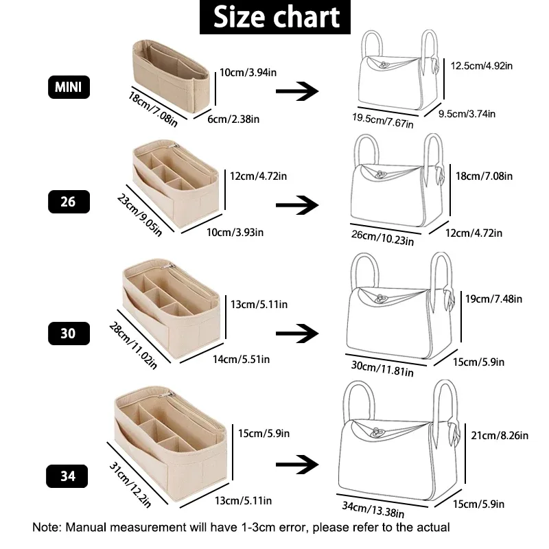 sac à main en feutre pour femmes, organisateur de cosmétiques, adapté pour h lindy mini 26 30 34, pochette intérieure à fermeture éclair, design de luxe