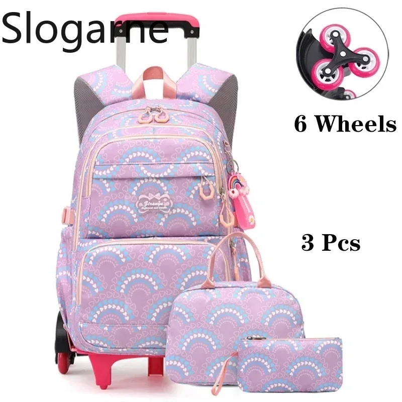 sac à roulettes étudiants sacs d'école roulants enfants sac à dos étanche 6 roues sacs à dos scolaires bagages de chariot de collège