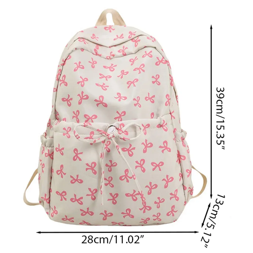 sac à dos mignon à nœud de grande capacité, sac d'école en nylon imprimé avec nœud, sac à dos de voyage à sangle réglable
