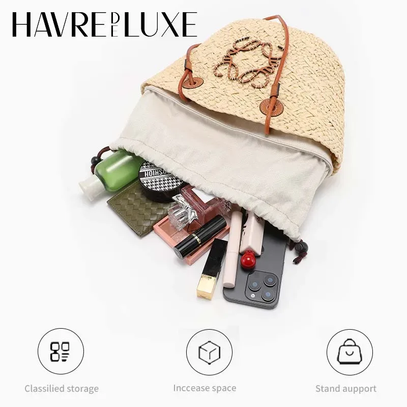Organisateur de sac à cordon, sangle d'épaule pour panier d'anagramme, support de sac tissé en paille, doublure intérieure, accessoires de sacs