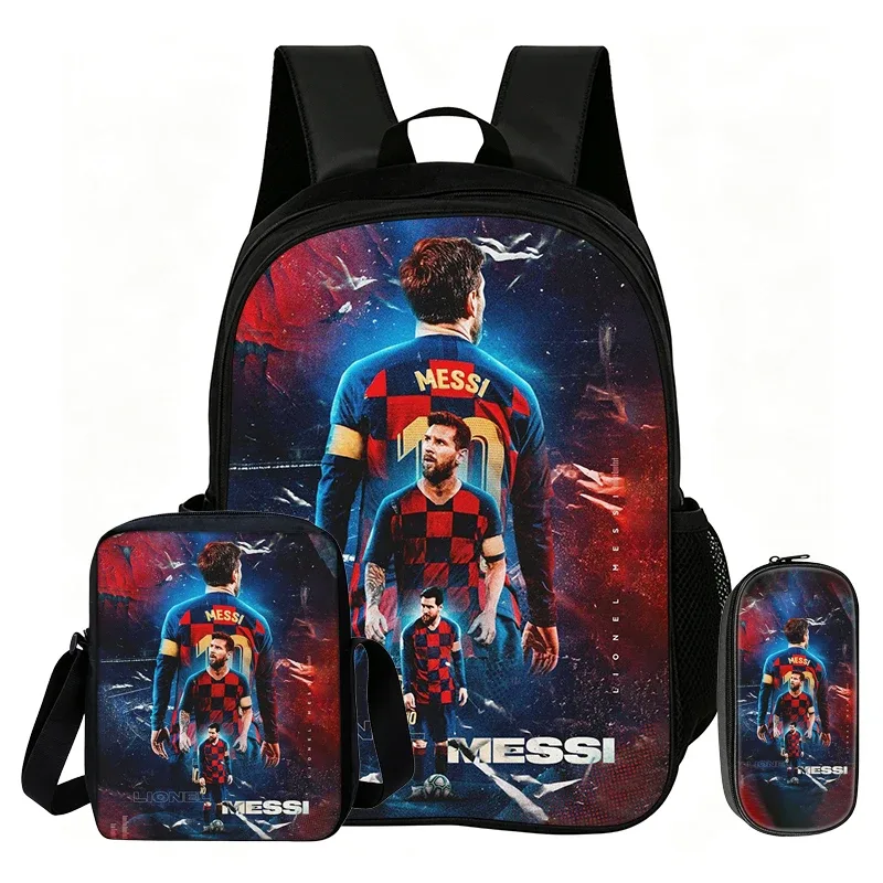 ensemble de 3 pièces m-messi pour enfants : sac à dos scolaire, sac à bandoulière et trousse à crayons – sac de sport football, sac à dos de star du football