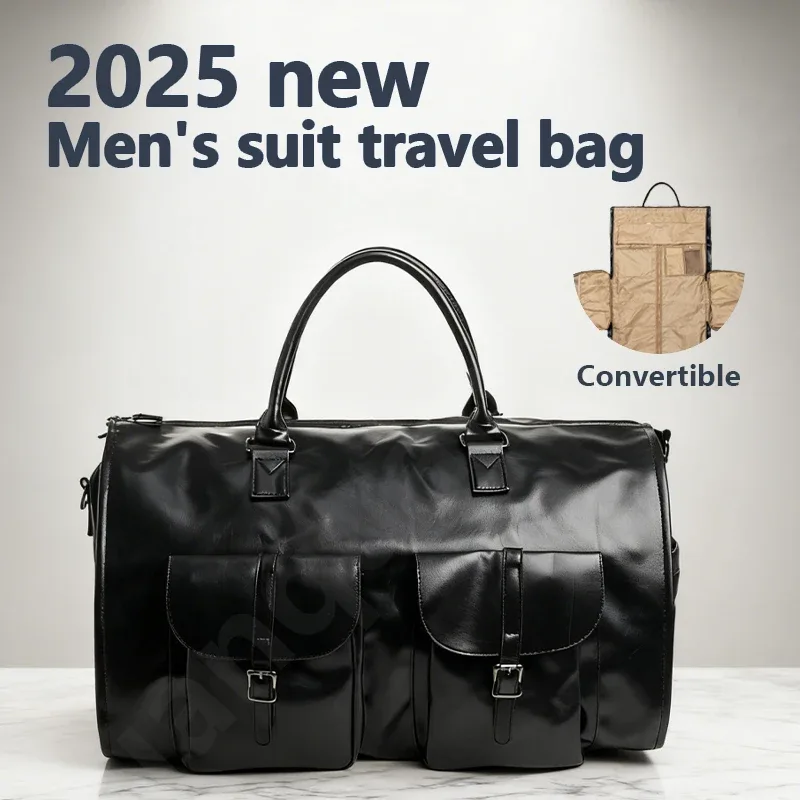Sac de voyage d'affaires en cuir PU pour homme, grand sac de voyage convertible 2-en-1, imperméable, sac de sport et sac à vêtements suspendu