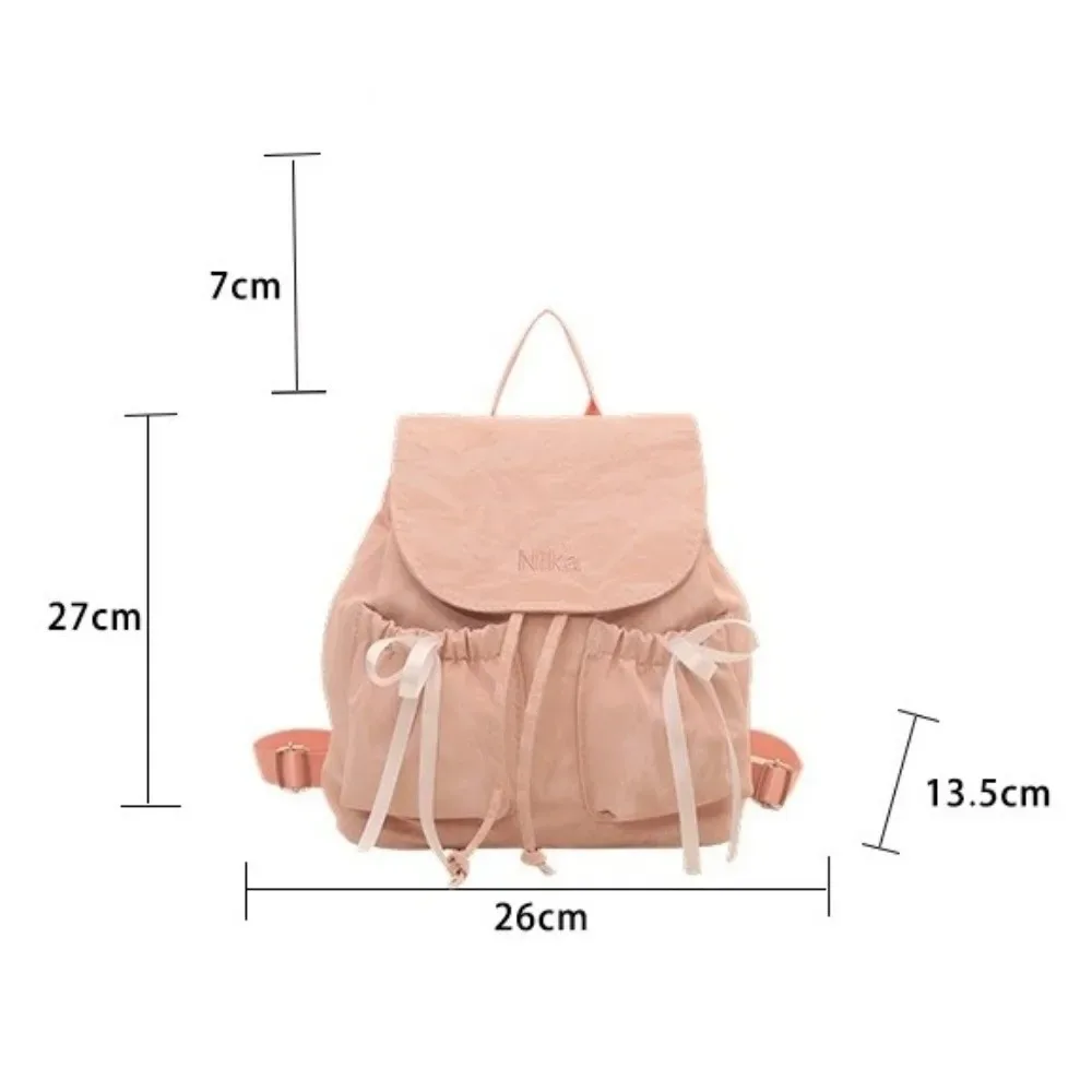 sac à dos à nœud mignon pour femmes, sac à dos avec cordon de serrage de grande capacité pour étudiants, sac de voyage de couleur unie pour l'extérieur
