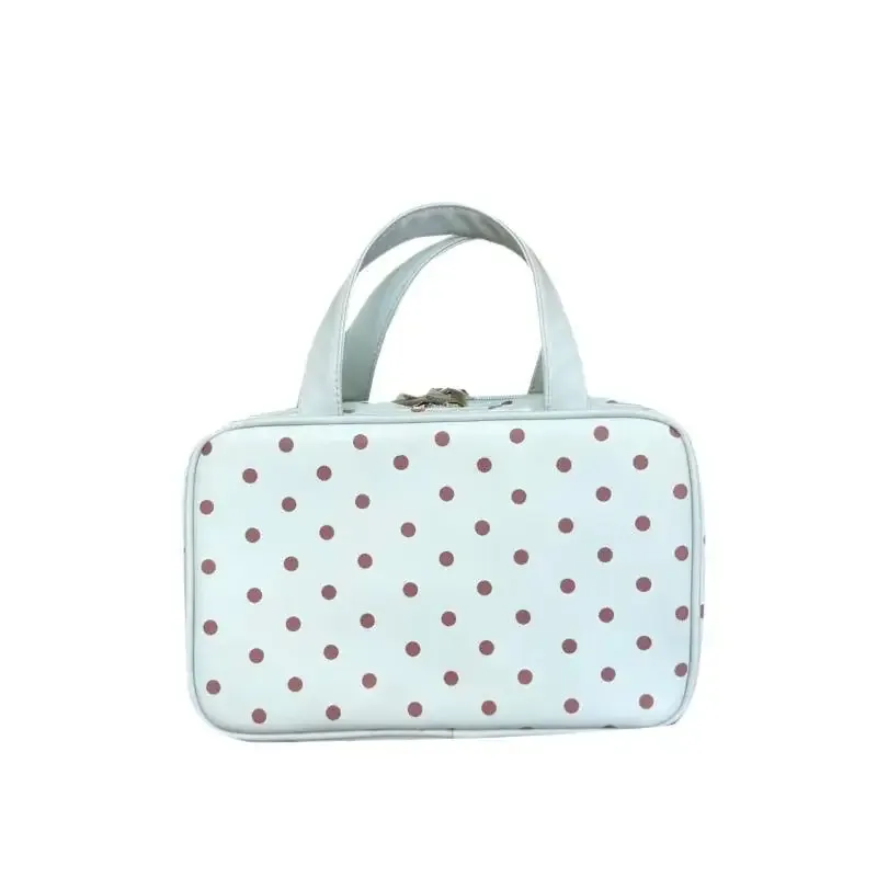 sac de maquillage portable à pois, multifonctionnel, à trois compartiments, sac cosmétique en pu, grande capacité, sac de rangement de voyage imperméable