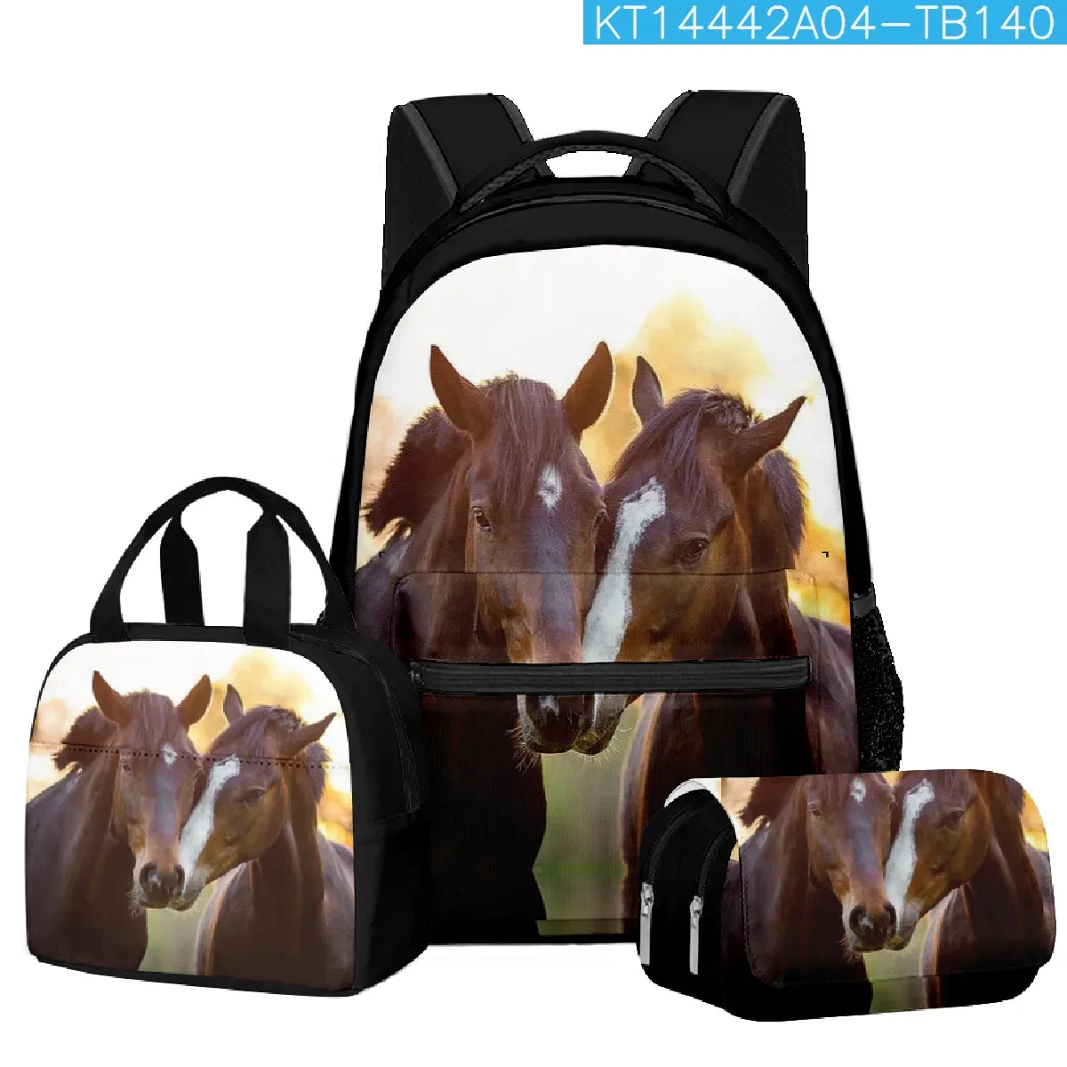 mode nouveauté cool prairie cheval 3d imprimé 3 pièces/ensemble étudiant sacs d'école ordinateur portable sac à dos sac à déjeuner sac à crayons