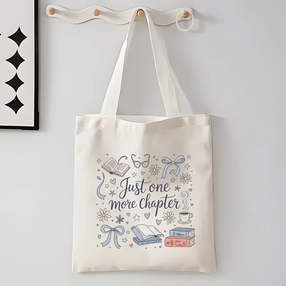 sac à bandoulière avec un motif sur le thème des livres, livré avec un nœud marguerite et un slogan de lecture, idéal pour les trajets quotidiens, le travail, ou comme cadeau.