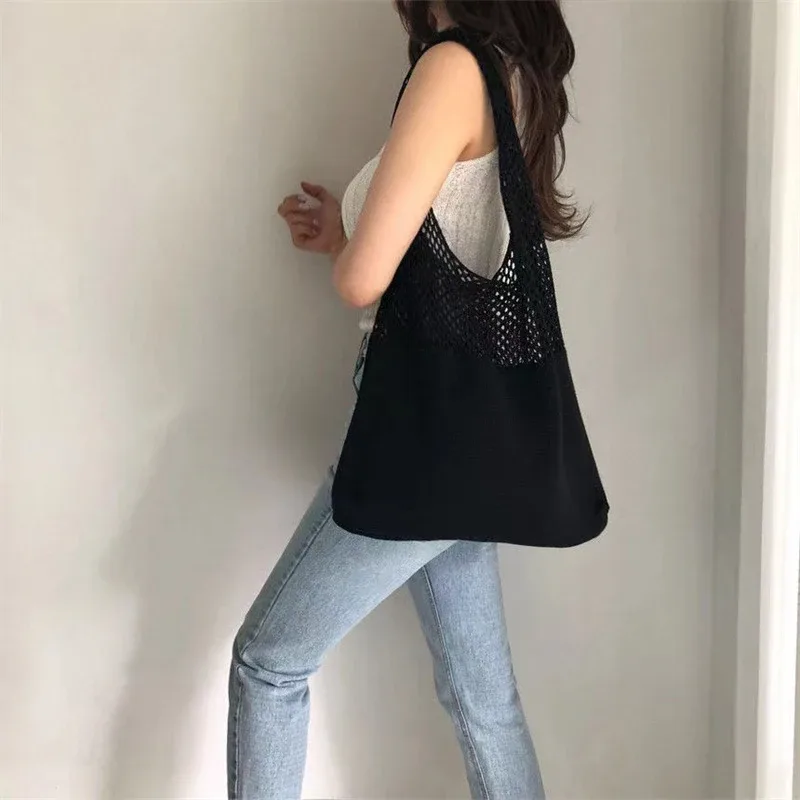sac fourre-tout vintage chic en fil tissé avec intérieur spacieux, sac à bandoulière décontracté, sac à main utilitaire pour le shopping
