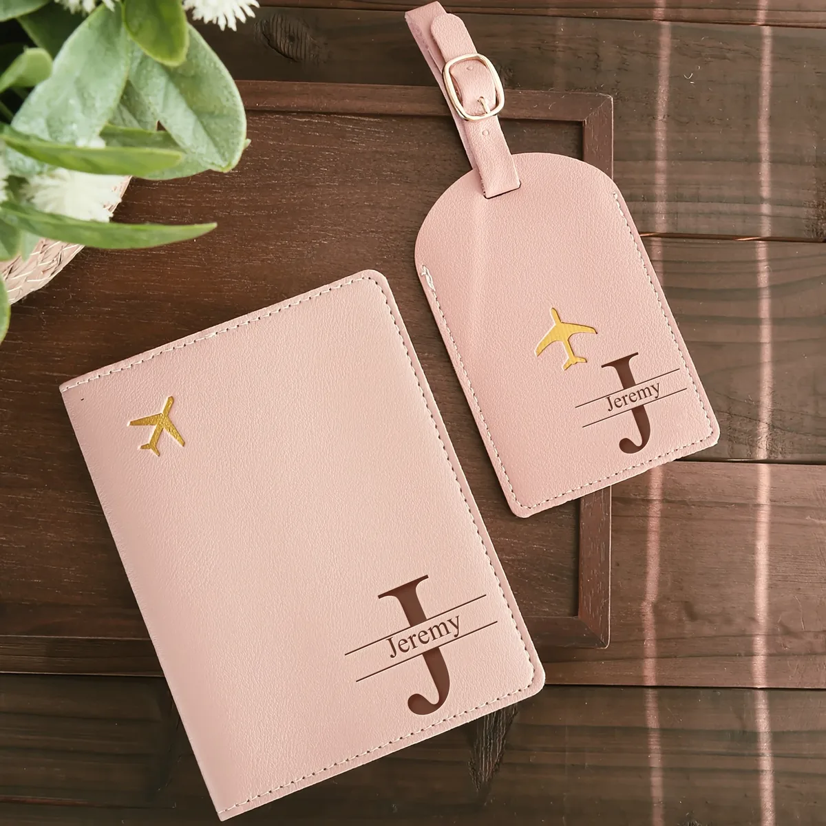ensemble de porte-passeport et d'étiquette à bagages en similicuir pu personnalisable avec gravure au laser, bouton-pression, essentiels de voyage