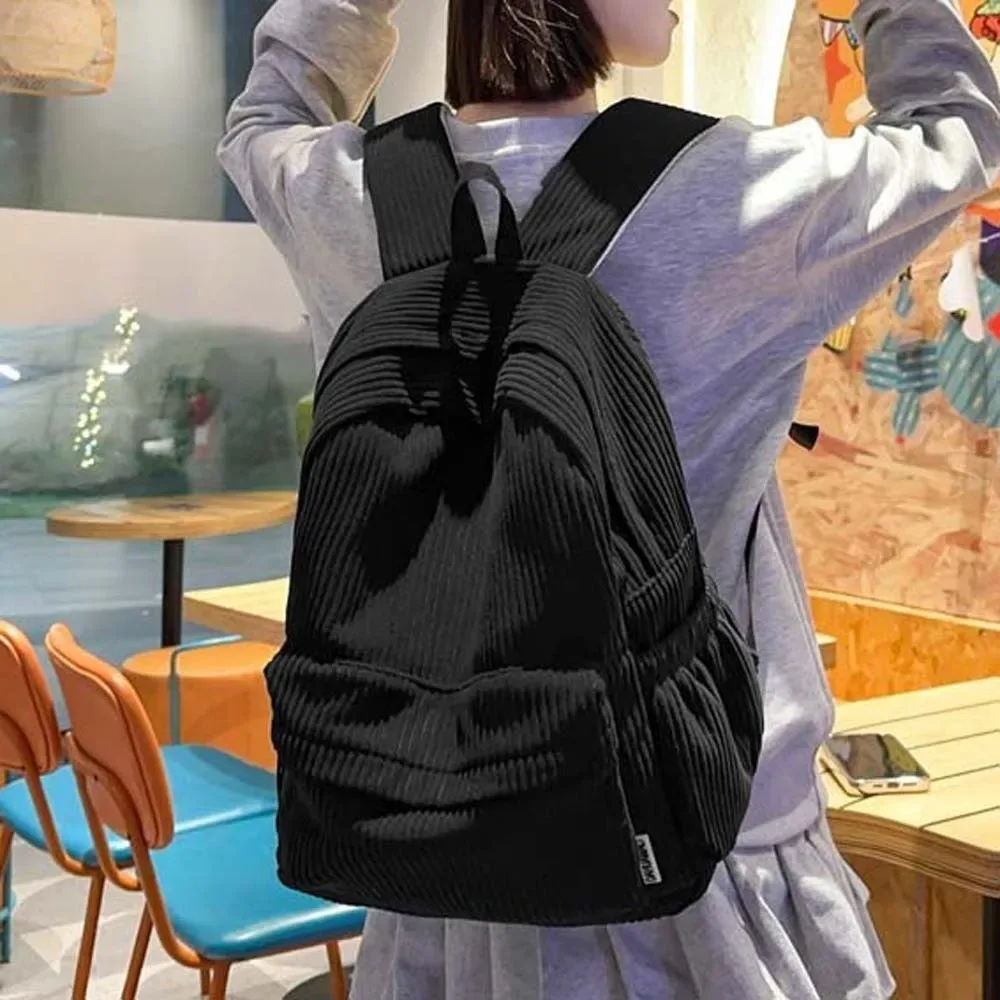 sac à dos léger en velours côtelé, grande capacité, portable, couleur unie, style japonais, réglable, décontracté, pour étudiants
