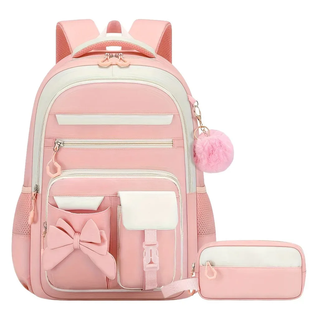 sac à dos scolaire pour filles, multi-poches, avec nœud, ensemble de sacs d'école, sac à dos pour l'école primaire, sac à dos ergonomique pour les voyages en plein air