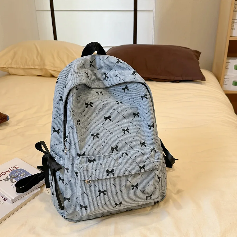 sac à dos à nœud en velours côtelé pour étudiantes, sac à dos polyvalent pour lycéennes et collégiennes