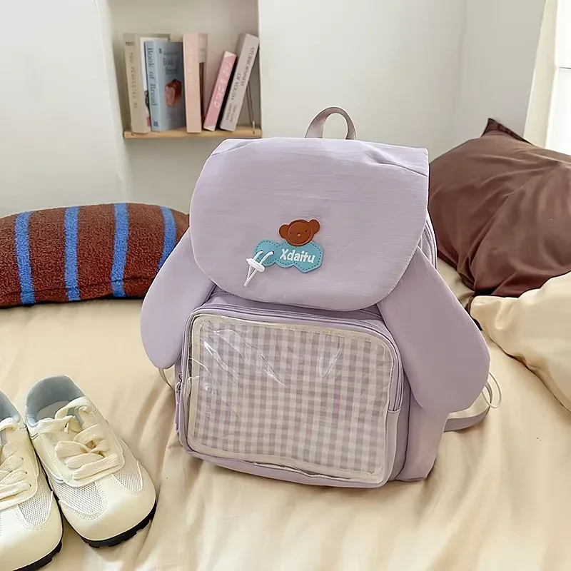 y2k bow oreille de lapin japonais ita sac à dos lolita fille sac transparent mignon haute capacité sac à dos style preppy sac à dos à volants
