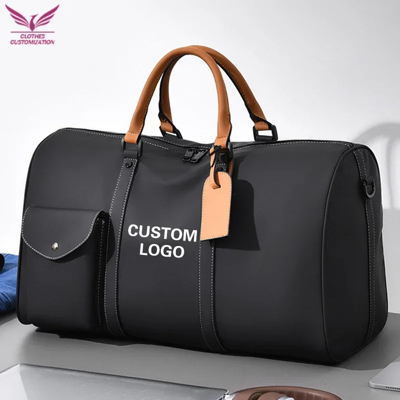 Sac de voyage personnalisé de grande capacité, sac à bandoulière imperméable, sac de voyage en cuir pour homme, sac à main, sac d'affaires avec logo imprimé