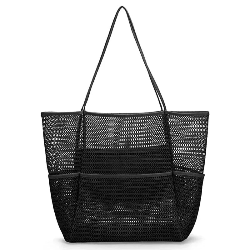 sac de plage en maille pour femmes, sac à bandoulière de grande capacité, sac de rangement portable de voyage, sac à main multifonction