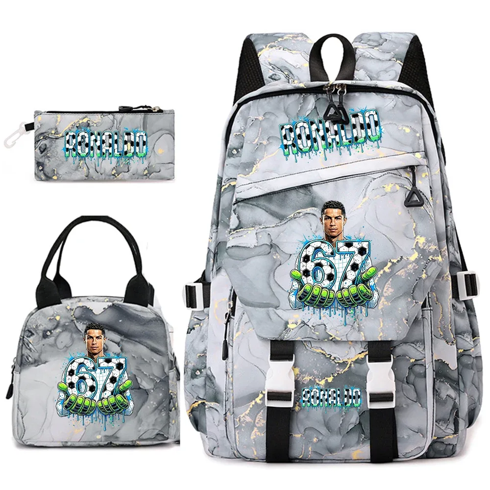 ensemble de sacs à dos pour étudiants avec imprimé cr7 ronaldo 67, avec sac à lunch et trousse à crayons, sac à dos de voyage pour adolescentes