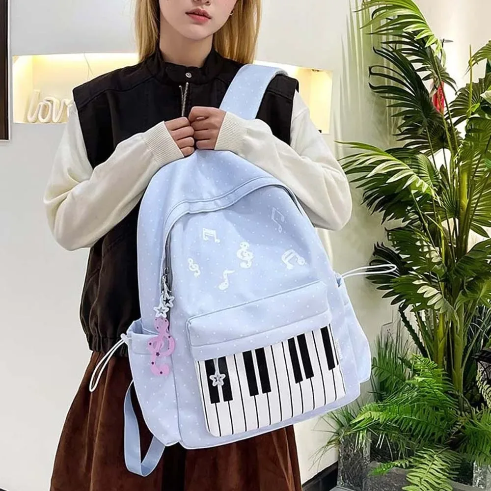 Sac à dos pour piano en nylon, multi-poches, design léger, sac à dos pour clavier, couleur contrastée, style japonais, sac d'école mignon, voyages de week-end