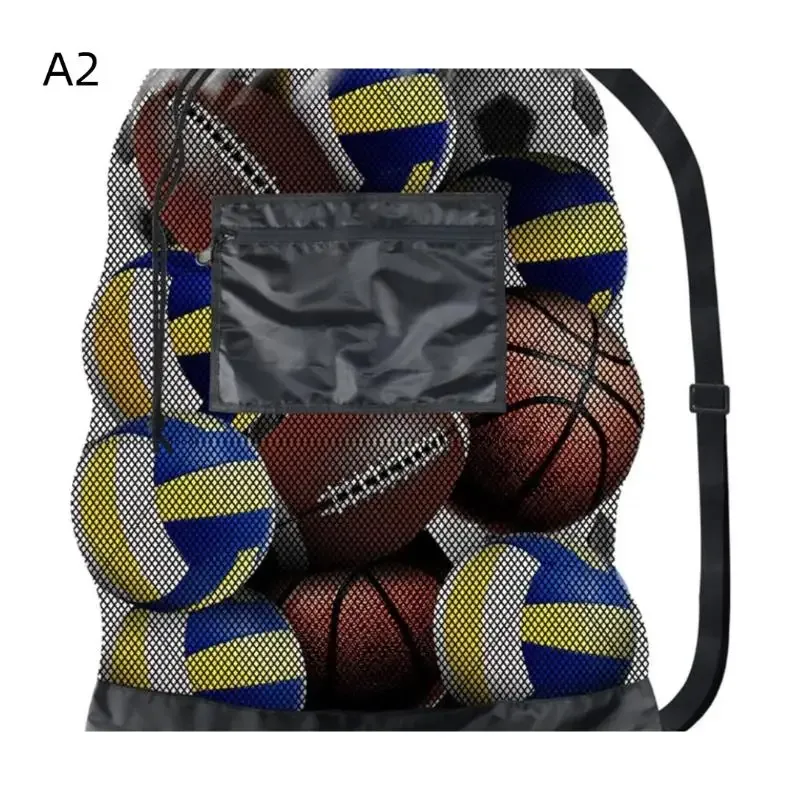 sac de sport portable 1 pièce, très grand, en maille, avec cordon de serrage et poche zippée, pour le football, le basketball, le volleyball.