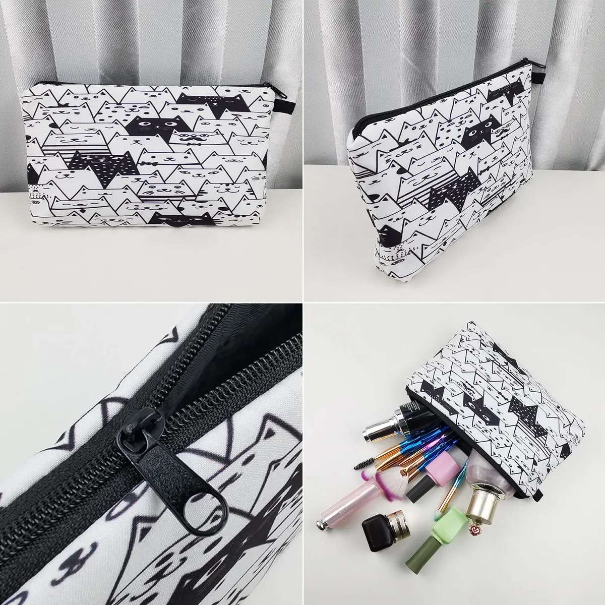 sacs de maquillage imprimés cheval pour femmes, sac à cosmétiques décontracté pour filles, mini trousse de toilette écologique réutilisable de voyage, trousse à crayons pour étudiants