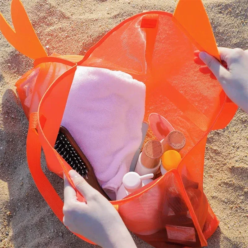 sac de rangement mignon de grande capacité, pochette portable pliable en maille pour organiser les jouets de plage, idéal pour les voyages et les activités sportives en plein air