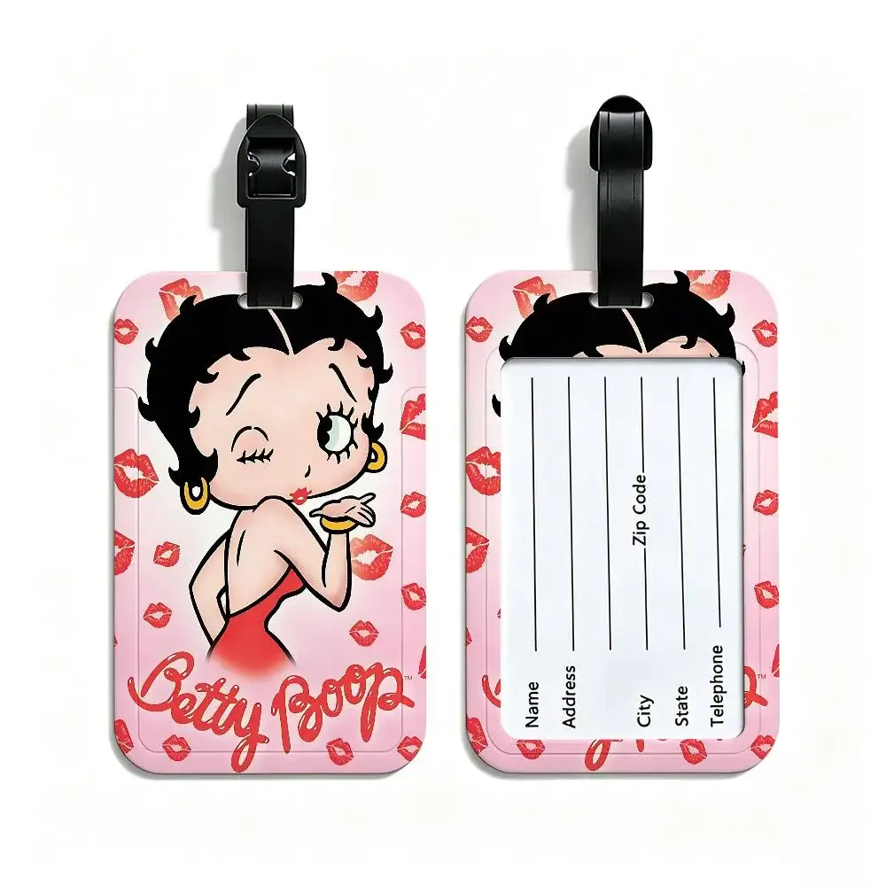 étiquette de bagage anti-perte en pvc avec motif de dessin animé b-betty b-boop, porte-carte d'identité, étiquette de nom pour voyage en plein air.