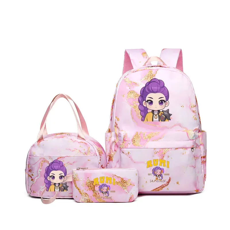 sacs à dos kpop demon hunters avec sacs à déjeuner, sacs d'école légers pour étudiants et adolescents, sac de voyage décontracté pour femmes, 3 pièces/ensembles