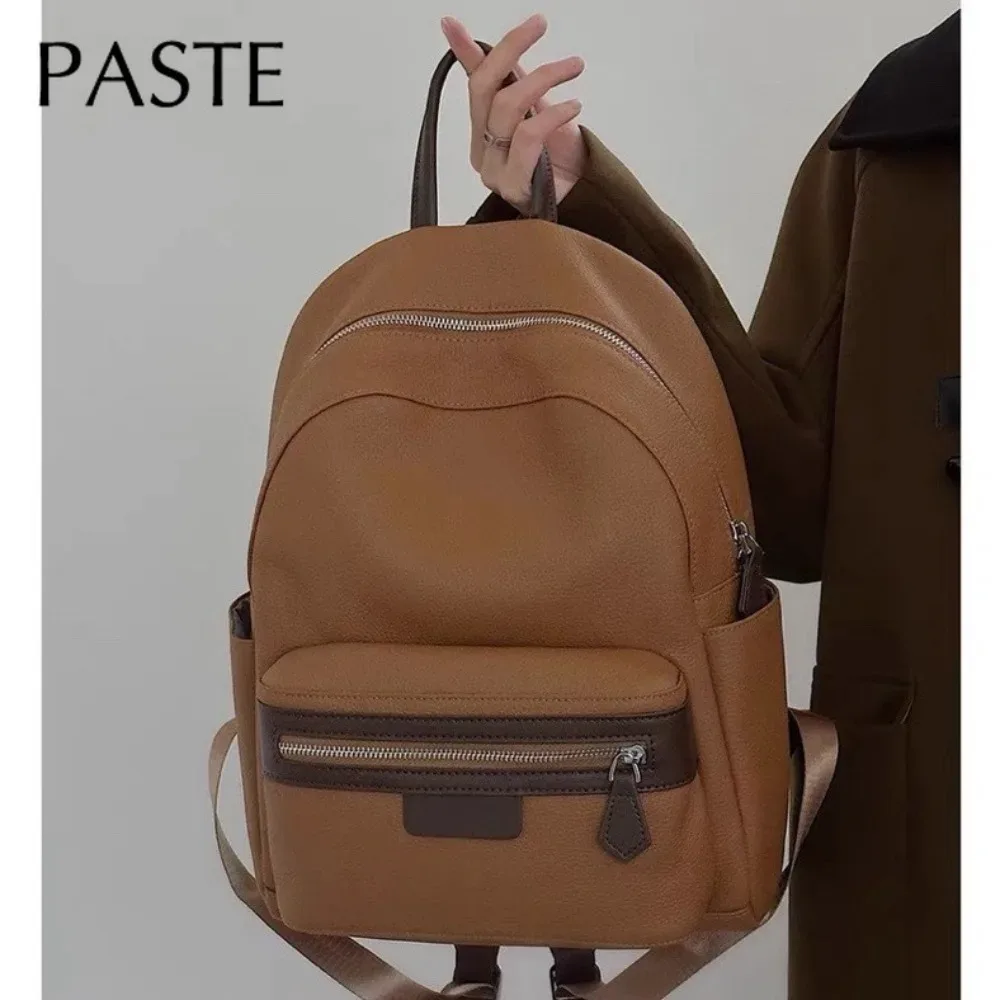 sac à dos en peau de vache naturelle pour femme, 100% cuir véritable, sac lumineux de grande capacité, sac pour ordinateur portable, coloré, beige, imprimés girl, nouveau, 2024
