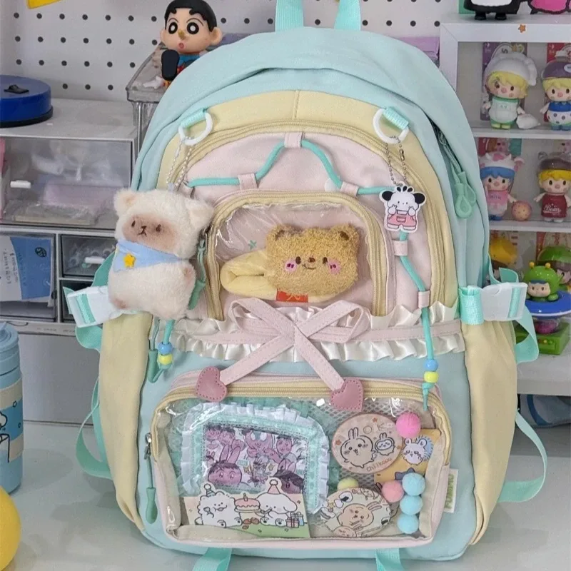 sac à dos ita transparent italife dopamine anmie pour femme, idéal pour la rentrée scolaire, style japonais, avec grandes volants et nœuds pour l'affichage des badges h259