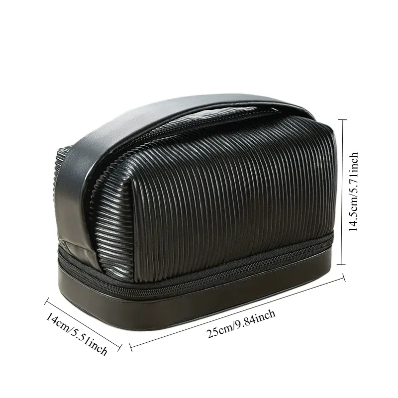 trousse à cosmétiques en maille noire à double couche, trousse de maquillage portable de grande capacité, trousses de toilette à fermeture éclair, trousse de voyage, évaluationstorage, poudres
