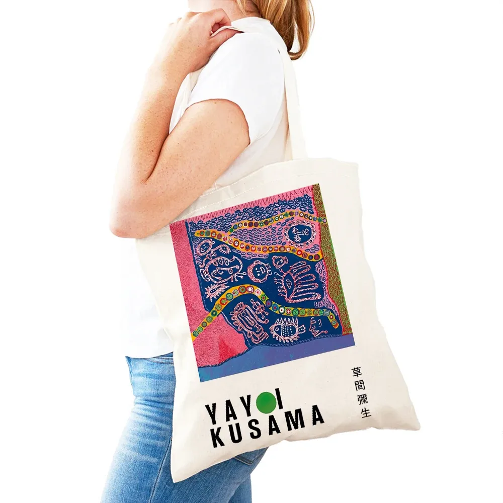 sac à main dot pumpkin lady shop yayoi kusama pour femmes, sacs de shopping à double impression, motif de champ de fleurs, sac fourre-tout pour filles, motif d'œil
