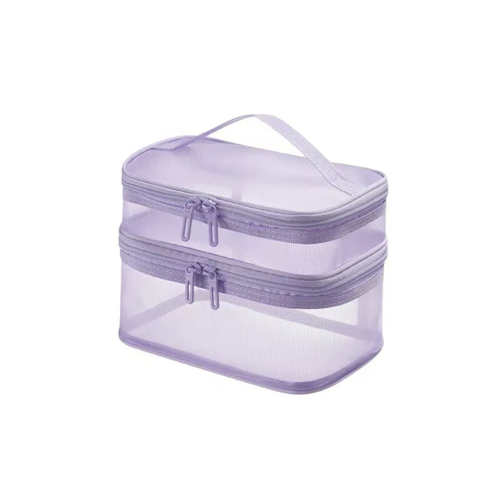 sac de voyage transparent en maille pour cosmétiques, sac de rangement de grande capacité, organisateur de maquillage, étui à maquillage à 2/3 couches, pour la gym et la natation