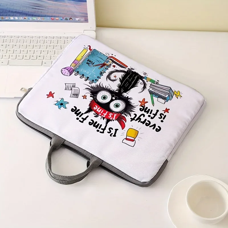 ensemble unique, deux styles, sacoche pour ordinateur portable et porte-documents à motif de chat noir, adapté aux ordinateurs portables de 14 pouces.