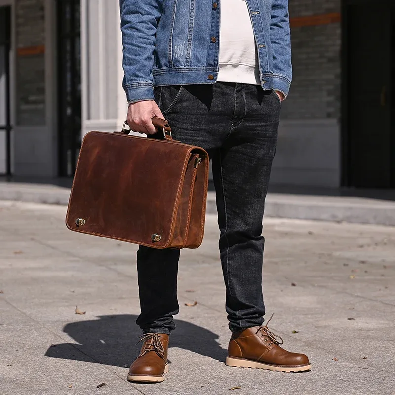 luufan-sac à main en cuir véritable pour ordinateur portable pour homme, sac d'ordinateur pour homme, sacs initiés pour documents a4, fourre-tout décontracté 03, travail