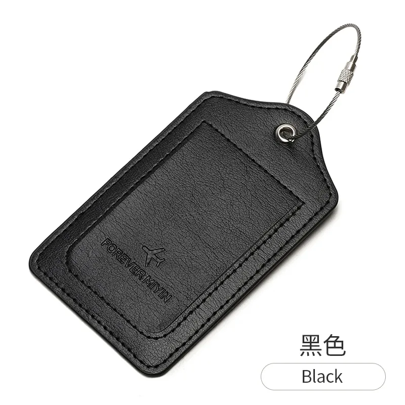 étiquette de bagage en cuir pu avec boucle de câble anti-perte et couvercle de protection de la vie privée intégré, adaptée aux bagages et sacs de voyage.