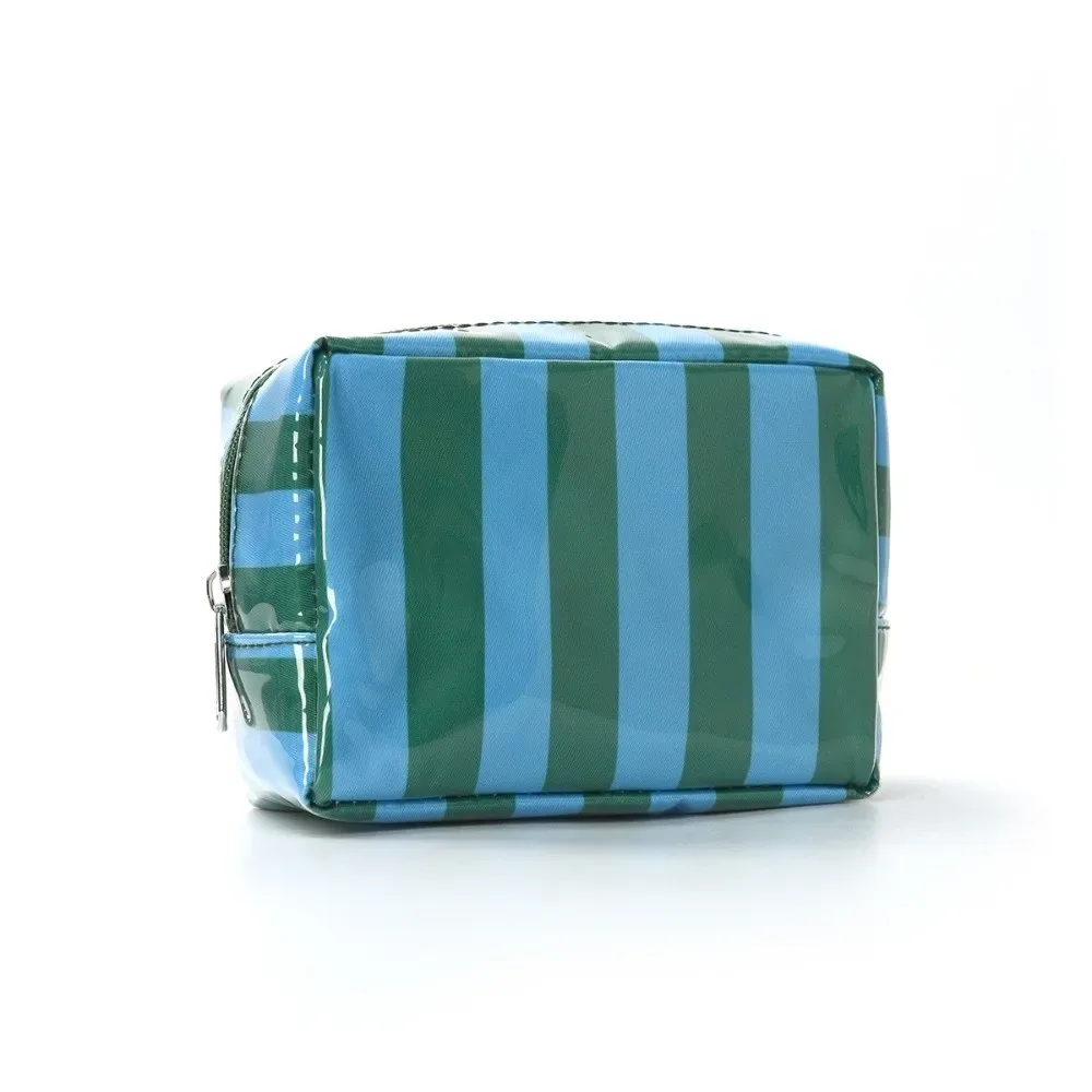 nouvelle trousse de maquillage de petite taille en pvc, design rayé, trousse de toilette légère, imperméable, pochette cosmétique pour les voyages