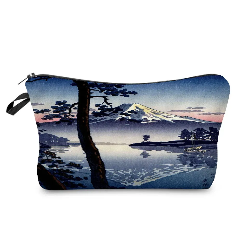 ukiyoe – mini trousse de maquillage pour femmes, design japonais, grue de styliste, trousse de toilette de voyage de plage, trousse à cosmétiques écologique réutilisable