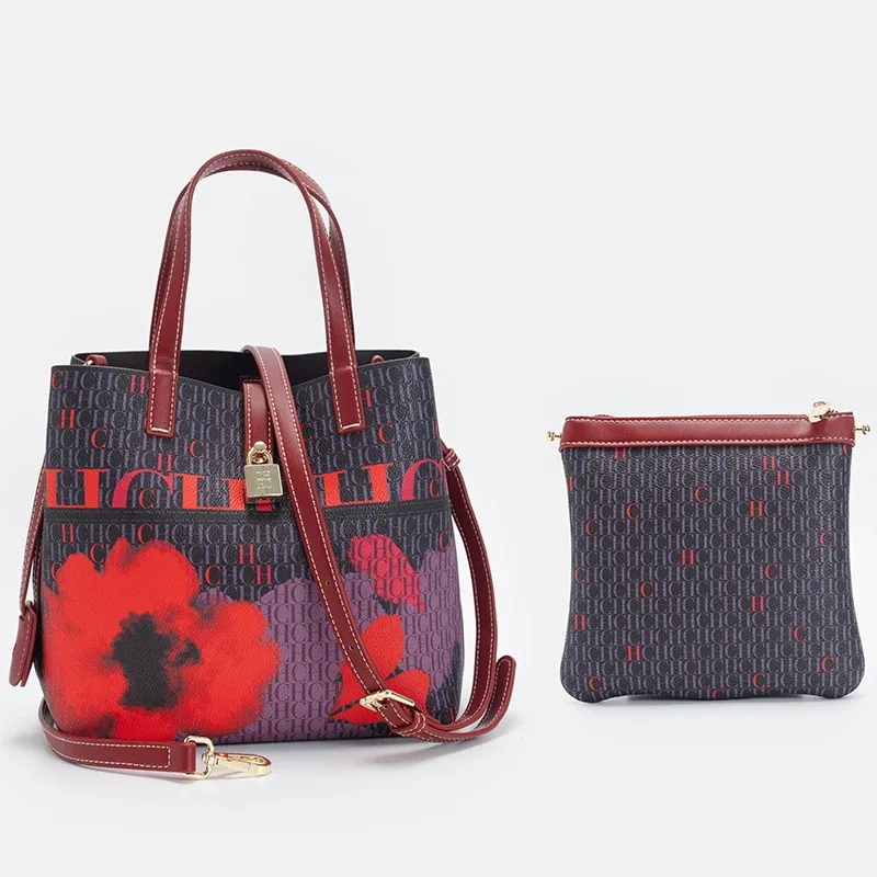 ch sac seau pour femme, ensemble de 2 pièces, sac bandoulière à imprimé floral, sac à main de luxe de créateur avec mini pochette pour usage quotidien