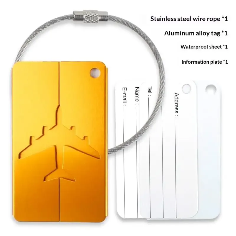 étiquette de bagage en alliage d'aluminium pour avion, anti-perte, avec porte-carte d'identité, couleur unie, accessoires de voyage