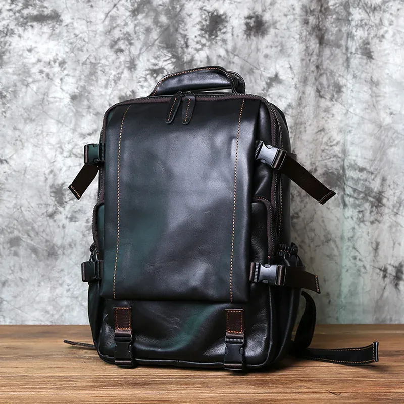 sac à dos en cuir pour hommes, couche supérieure en cuir, loisirs, business, voyage, grande capacité, ordinateur, cartable pour femmes, nzpj