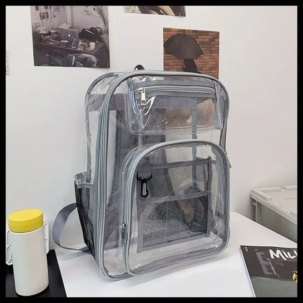 sac à dos décontracté en pvc transparent, grande capacité, multi-poches, pour étudiant, transparent, étanche, pour l'école