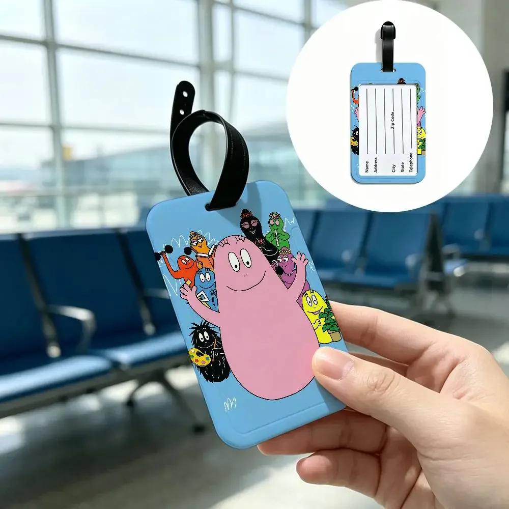 carte d'information imperméable pour enfants, barbapapa, étiquette de bagage en pvc, identificateur anti-perte pour valise, sac à main