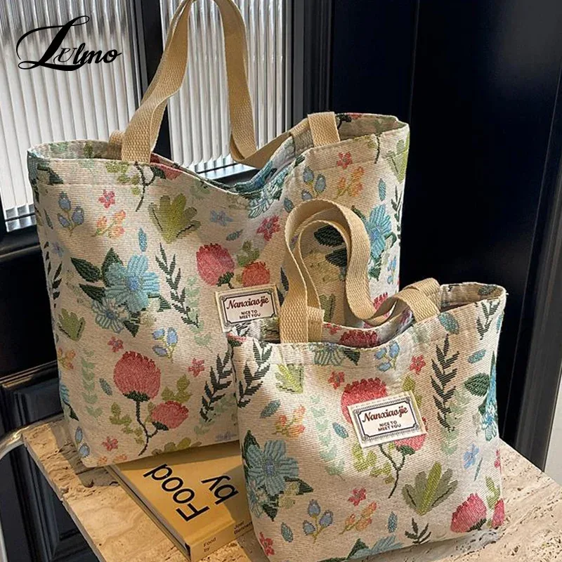 sac à bandoulière simple imprimé floral, sacoches réutilisables de grande capacité, fourre-tout simple et polyvalent