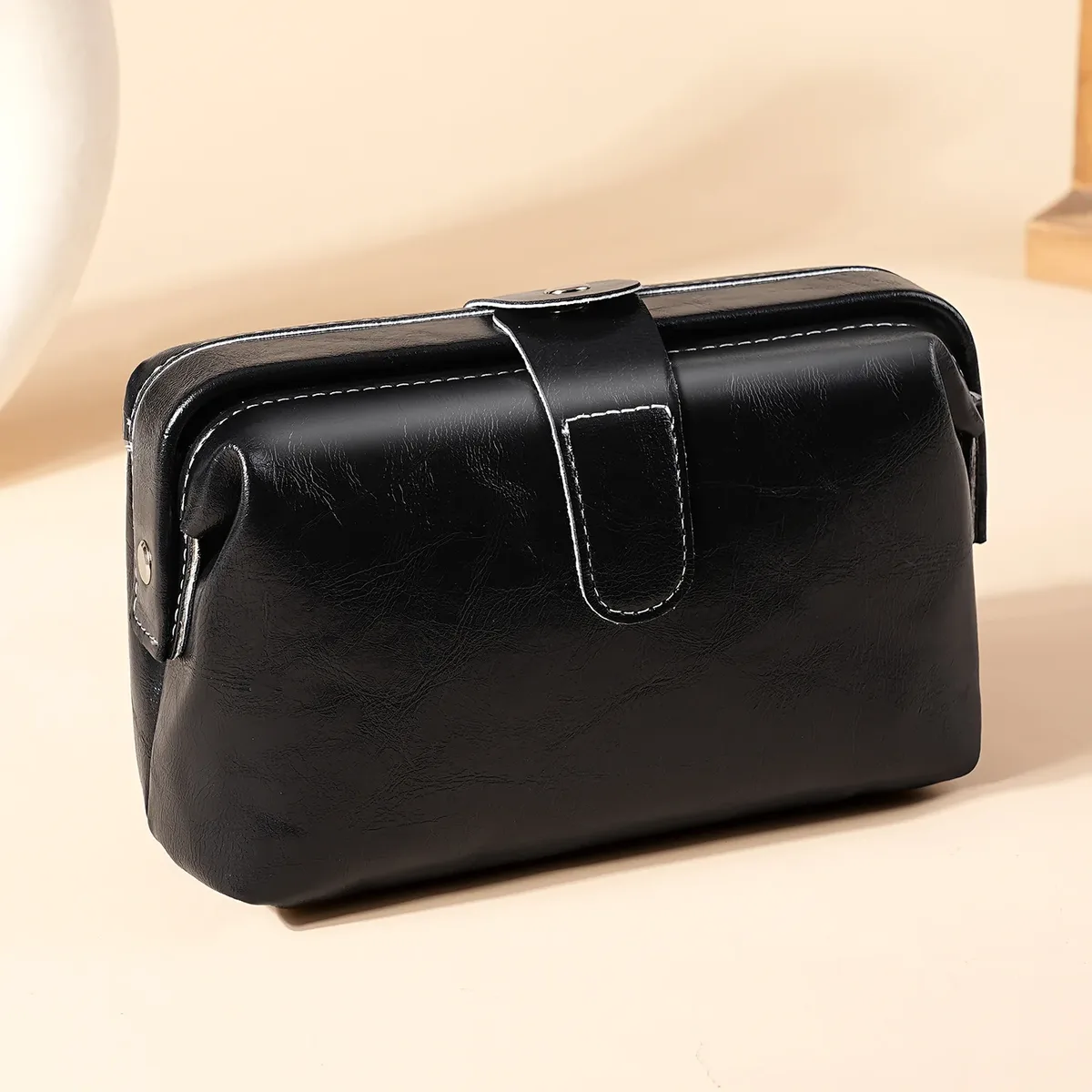 sac à cosmétiques vintage en cuir pu pour femmes et filles, porte-monnaie à boutons de couleur unie, trousse de maquillage de grande capacité, étanche