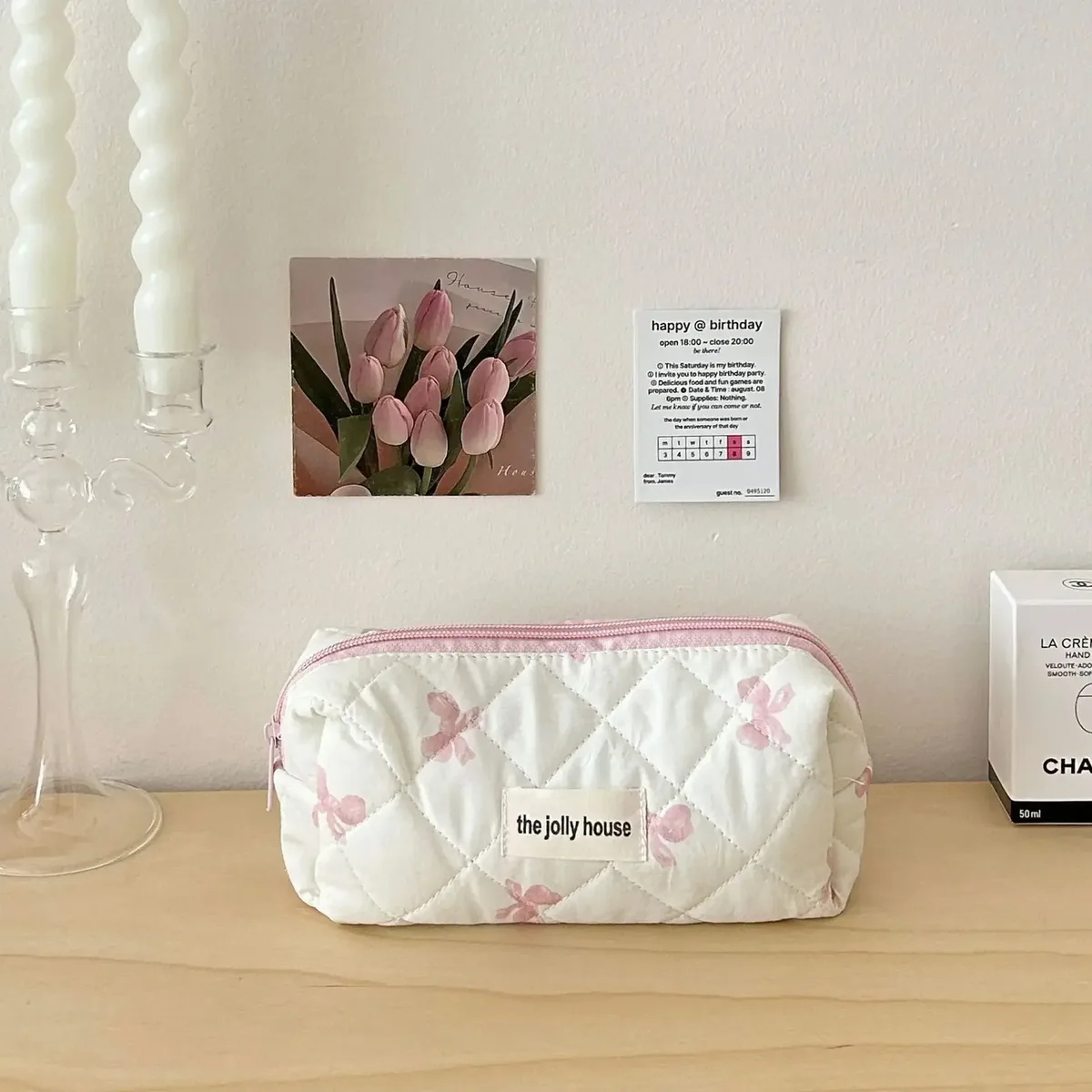 sac de maquillage coréen imprimé nœud pour femmes, trousse à cosmétiques portable de grande capacité pour articles de toilette de voyage, sac de rangement de cosmétiques