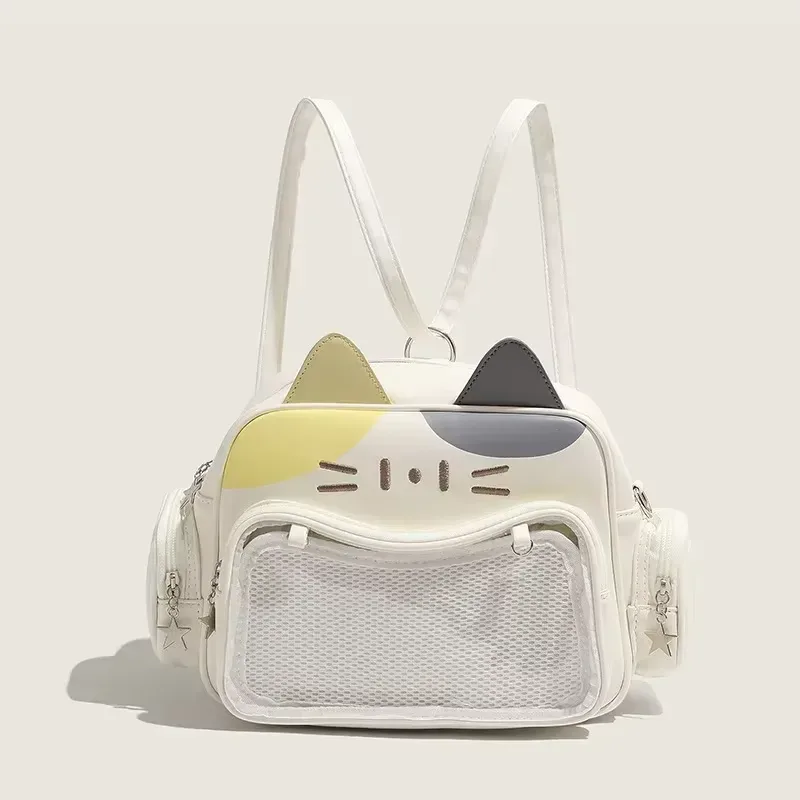 sac à dos chat argenté du japon y2k, sac d'école ita pour adolescent mignon, sac de voyage à poche transparente pour filles douces, femmes et garçons