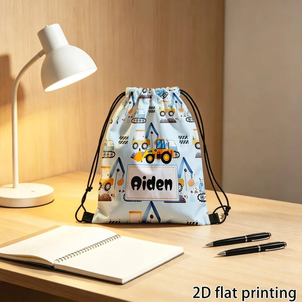 sac à cordon personnalisé avec nom/texte, pochette de rangement au design d'excavatrice mignon, sacs de voyage légers, sac à dos de sport, 1 pièce