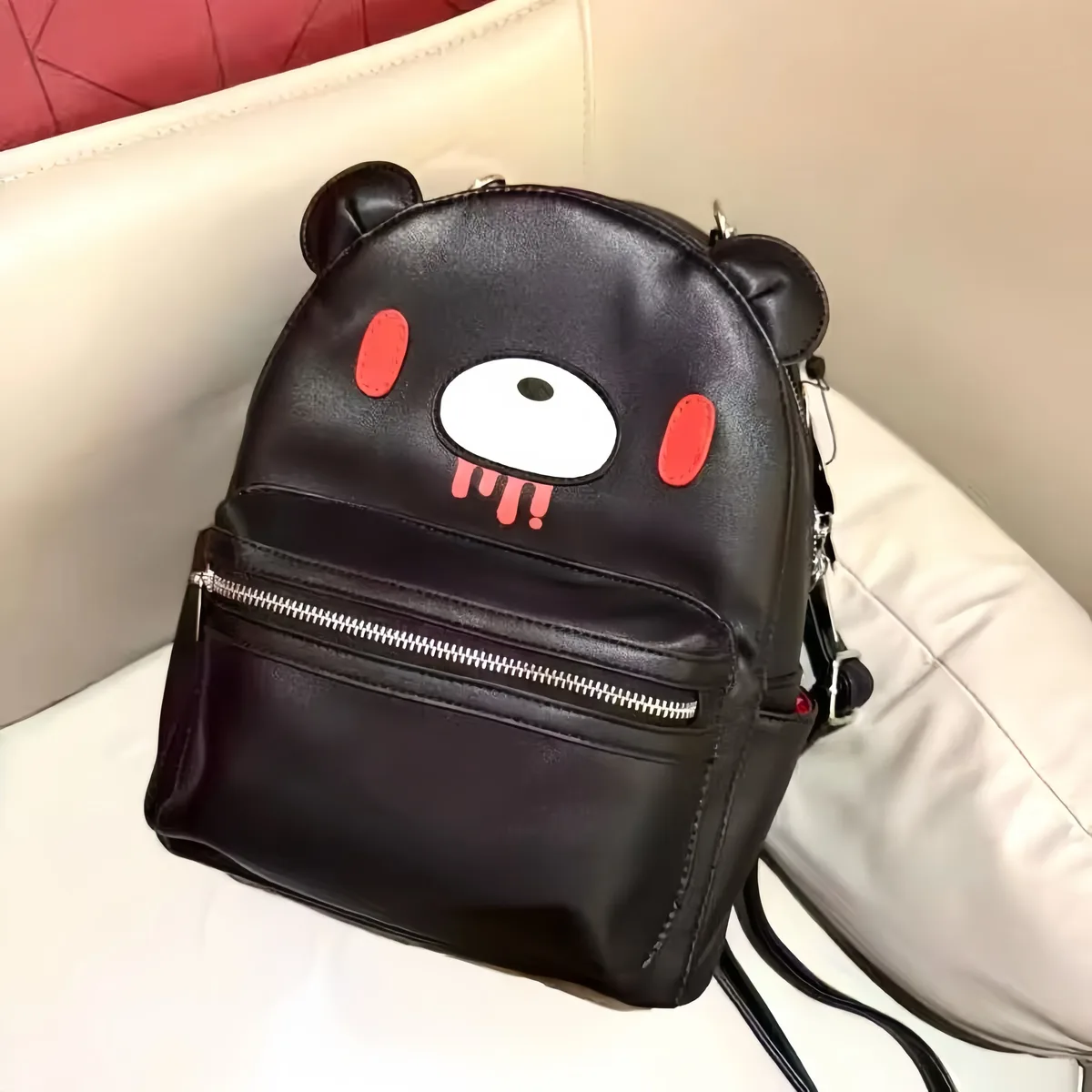sac à dos en cuir pu noir y2k, style ours, kawaii, effrayant, mignon, gothique, punk, sac de poupée, streetwear harajuku, emo, grunge, pour filles et femmes, sac à bandoulière